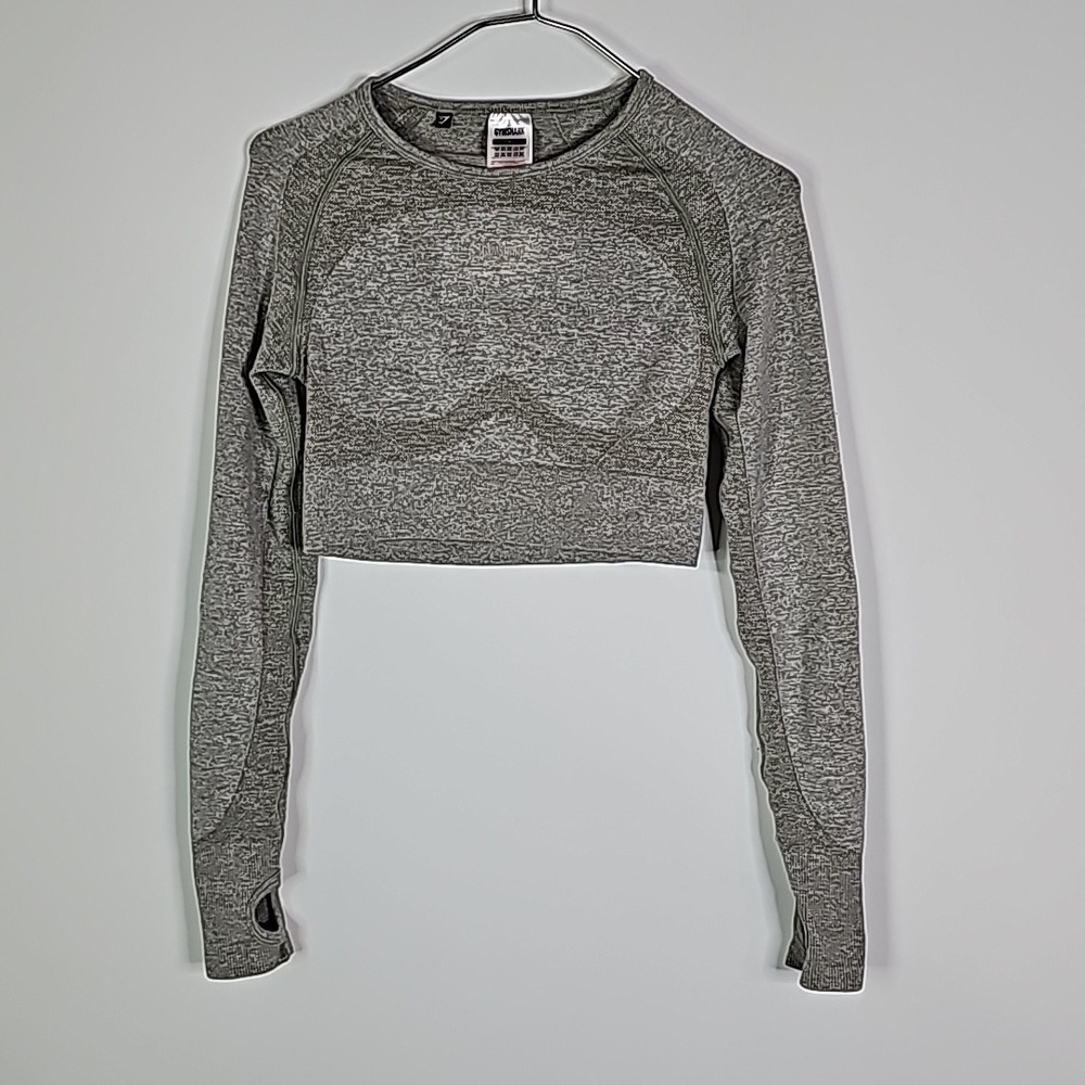 GYMSHARK small gray and pink matching set cropped long sleeve and leggings